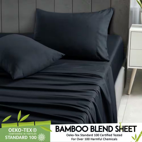 4-Piece Black Solid Color Bamboo Blend Queen Sheet Set