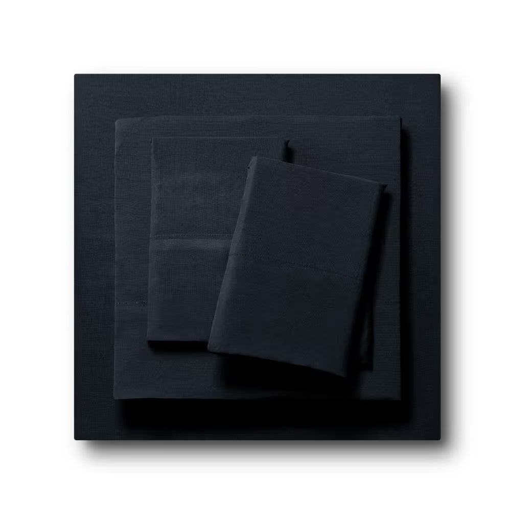 4-Piece Black Solid Color Bamboo Blend Queen Sheet Set