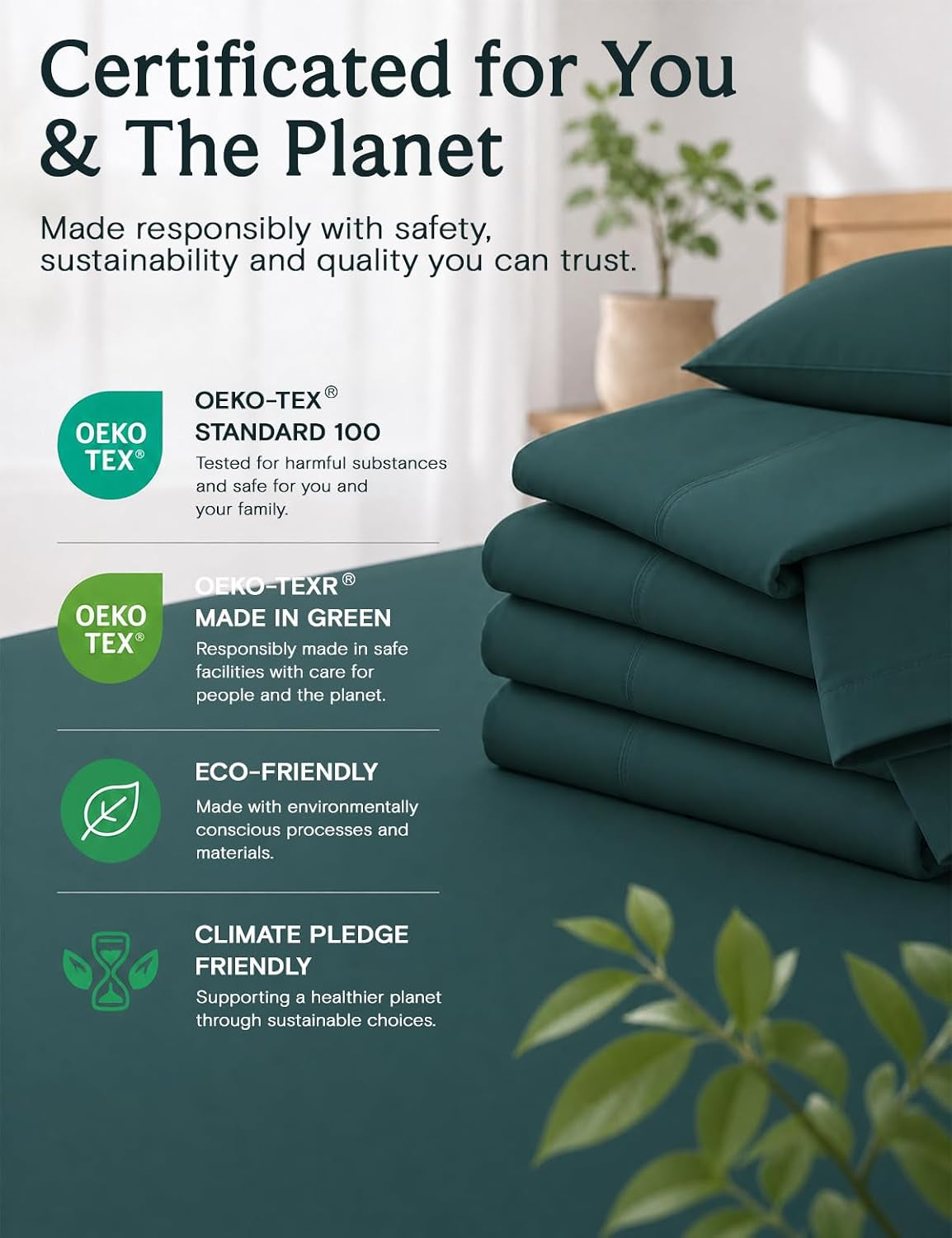 Cal King Size Sheets Set, Cooling & Soft Deep Pocket Bed Sheets, 4PC