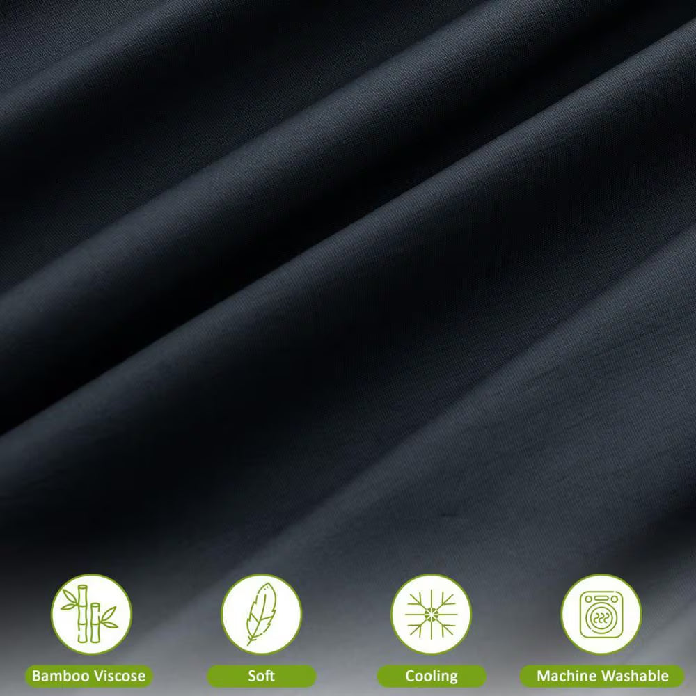 4-Piece Black Solid Color Bamboo Blend Queen Sheet Set