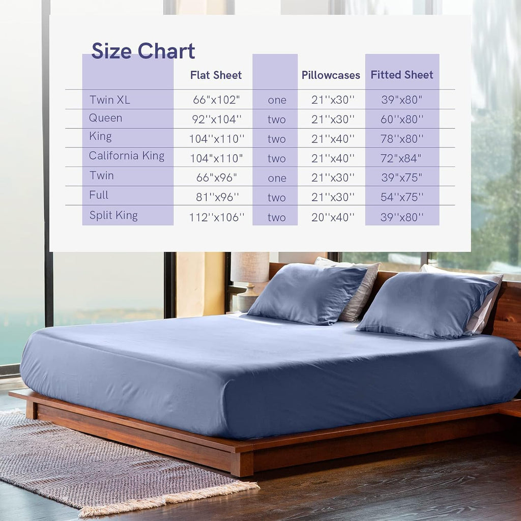 Cooling Bed Sheet Set with 100 Percent Rayon Derived from Bamboo, 500TC Fabric with 2 Pillowcases and Flat Sheet, Deep Pocket Fit 19'', Silky-Soft & Sweat Wicking, 4 Piece (King, Blue Grey)