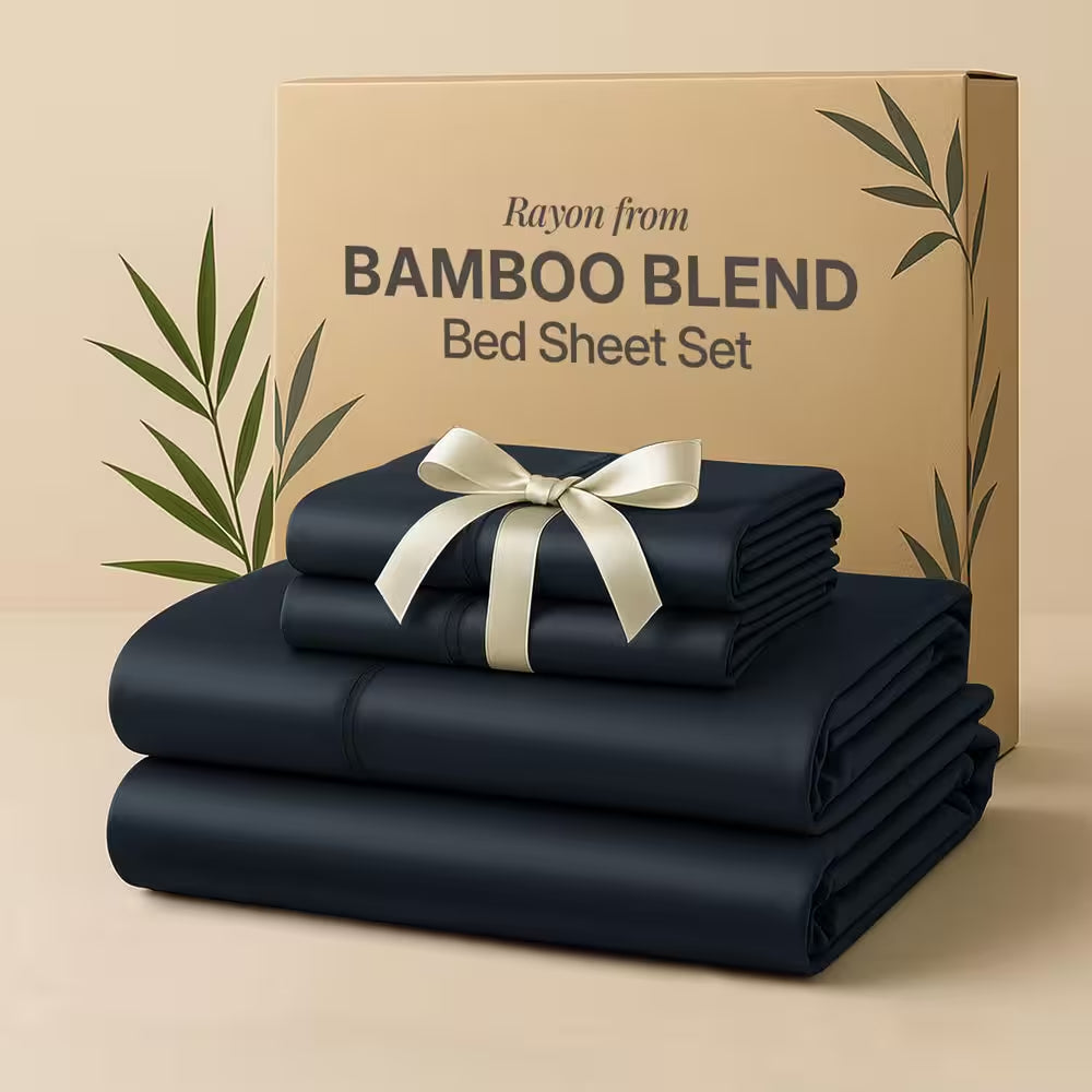 4-Piece Black Solid Color Bamboo Blend Queen Sheet Set