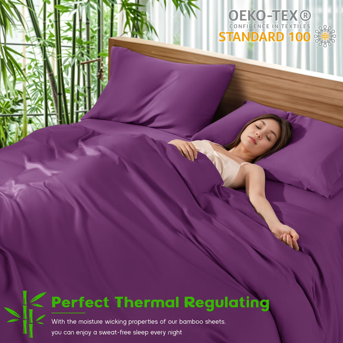 Breathable Bamboo Bed Sheet Set - Deep Pockets - 4 Piece, California King, Purple