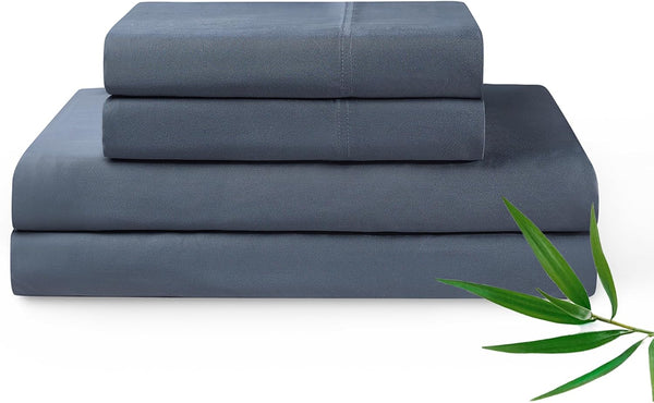 Cooling Bed Sheet Set with 100 Percent Rayon Derived from Bamboo, 500TC Fabric with 2 Pillowcases and Flat Sheet, Deep Pocket Fit 19'', Silky-Soft & Sweat Wicking, 4 Piece (King, Blue Grey)