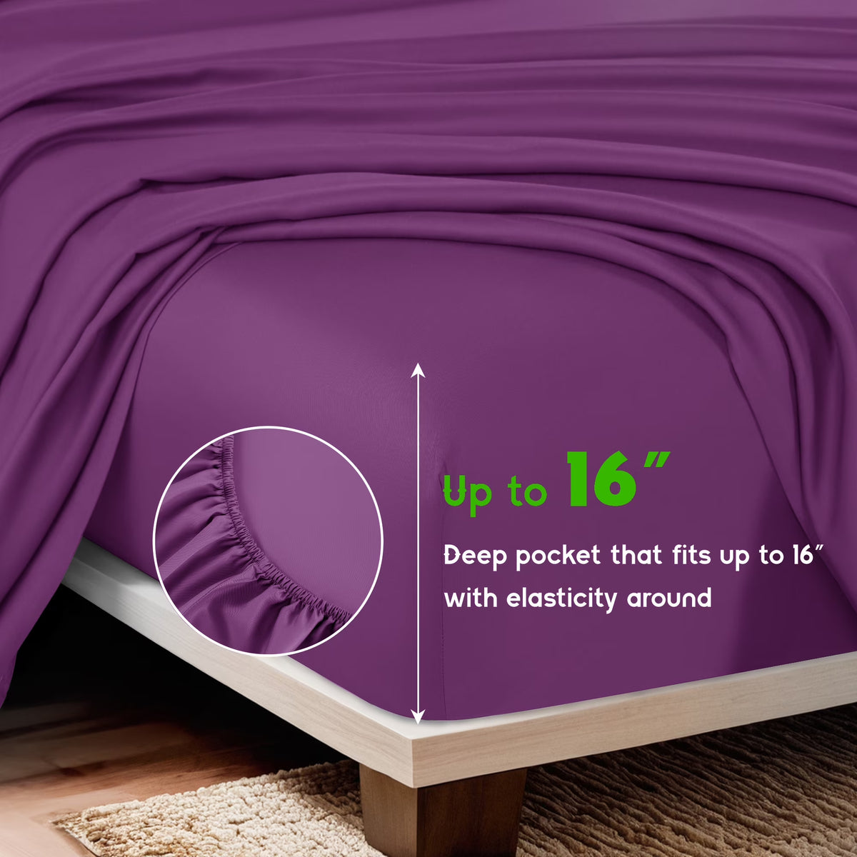 Breathable Bamboo Bed Sheet Set - Deep Pockets - 4 Piece, California King, Purple
