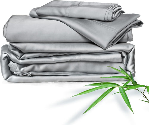 Sheets Queen Bed Sheet Set, 100% Rayon Derived from Bamboo, Luxuriously Soft, Cooling, Double Stitching, 16" Deep Pockets (Queen, Silver)