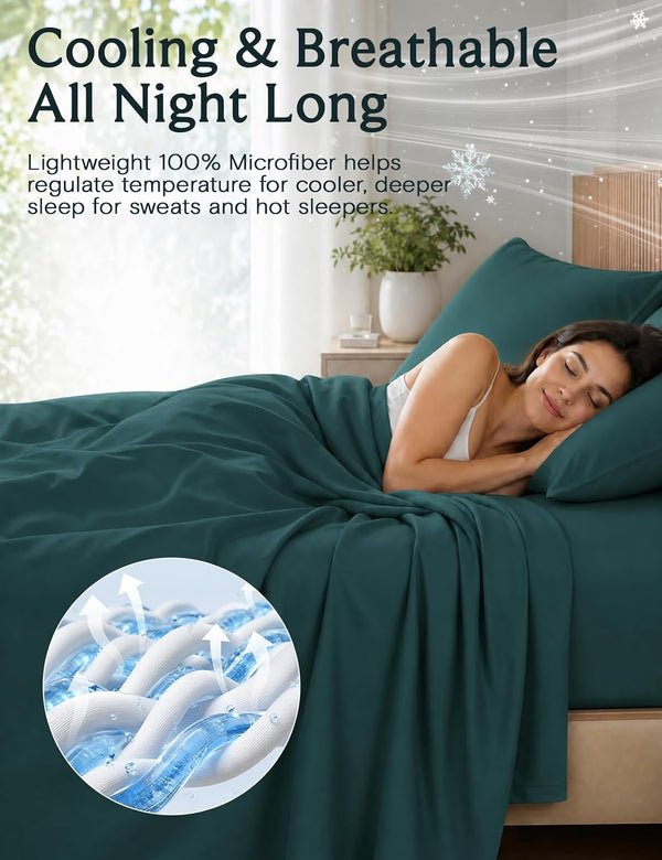 Cal King Size Sheets Set, Cooling & Soft Deep Pocket Bed Sheets, 4PC