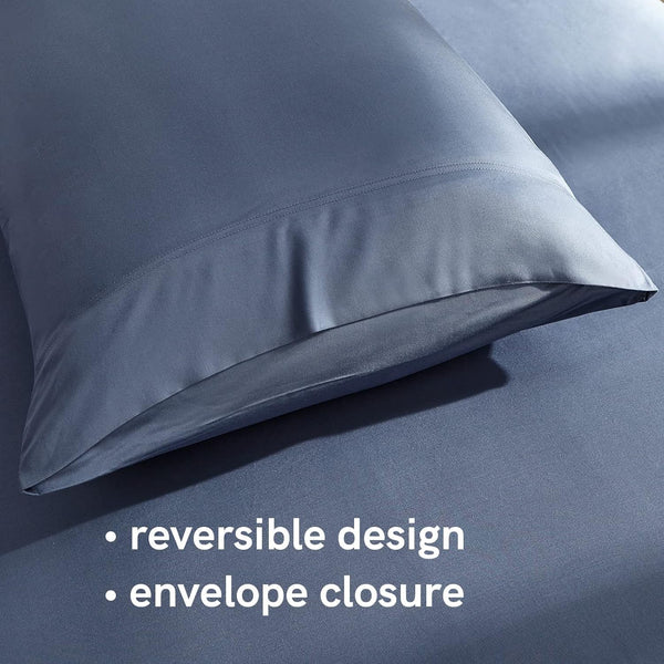 Cooling Bed Sheet Set with 100 Percent Rayon Derived from Bamboo, 500TC Fabric with 2 Pillowcases and Flat Sheet, Deep Pocket Fit 19'', Silky-Soft & Sweat Wicking, 4 Piece (King, Blue Grey)