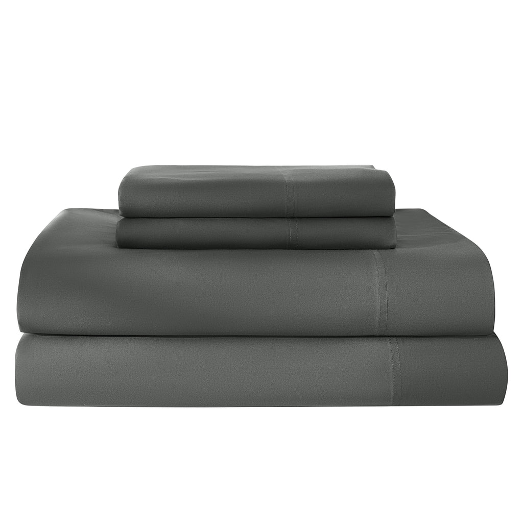 Breathable Bamboo Bed Sheet Set - Deep Pockets - 4 Piece, Queen, Dark Gray