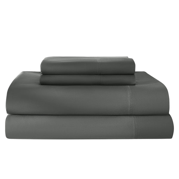 Breathable Bamboo Bed Sheet Set - Deep Pockets - 4 Piece, Queen, Dark Gray