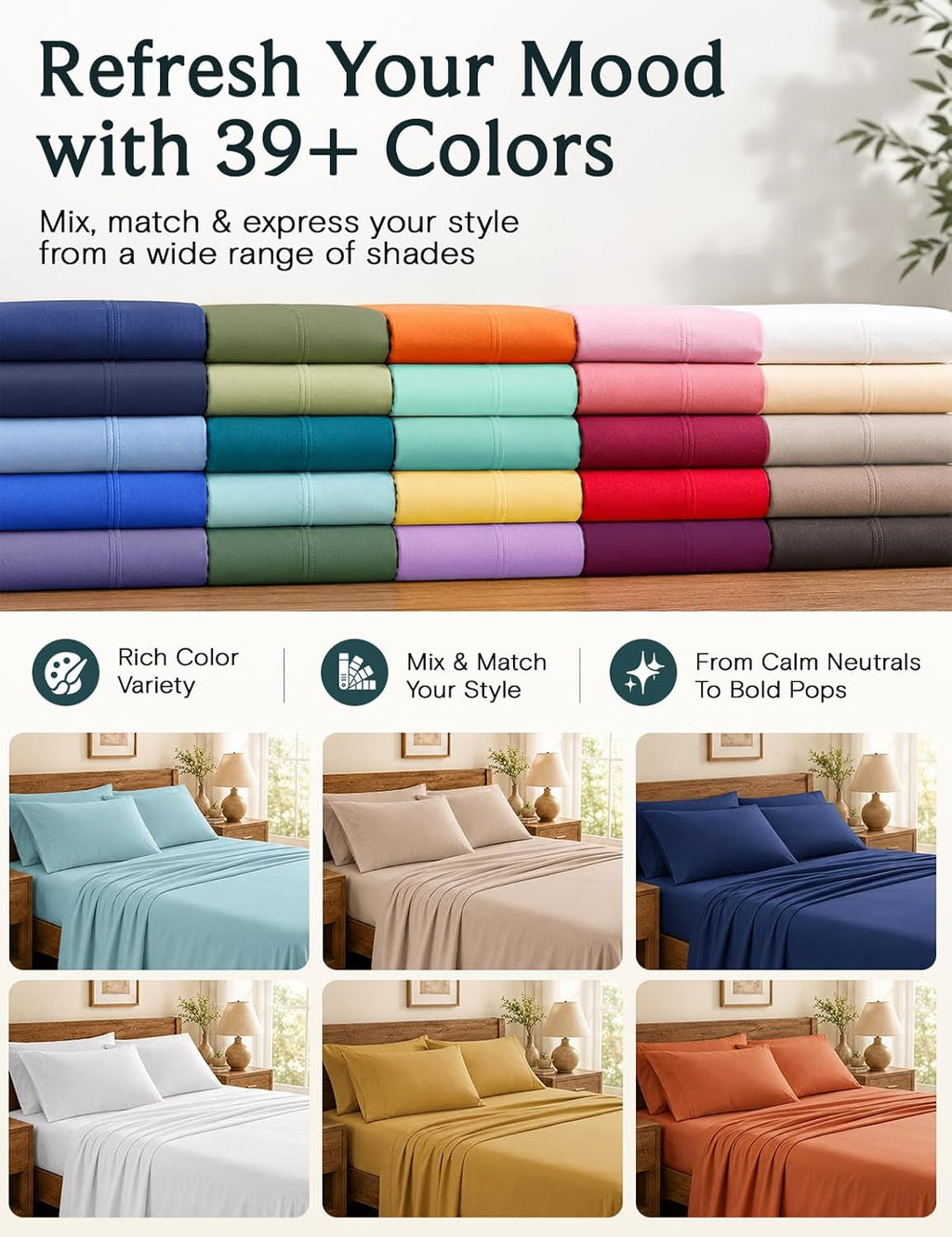Cal King Size Sheets Set, Cooling & Soft Deep Pocket Bed Sheets, 4PC