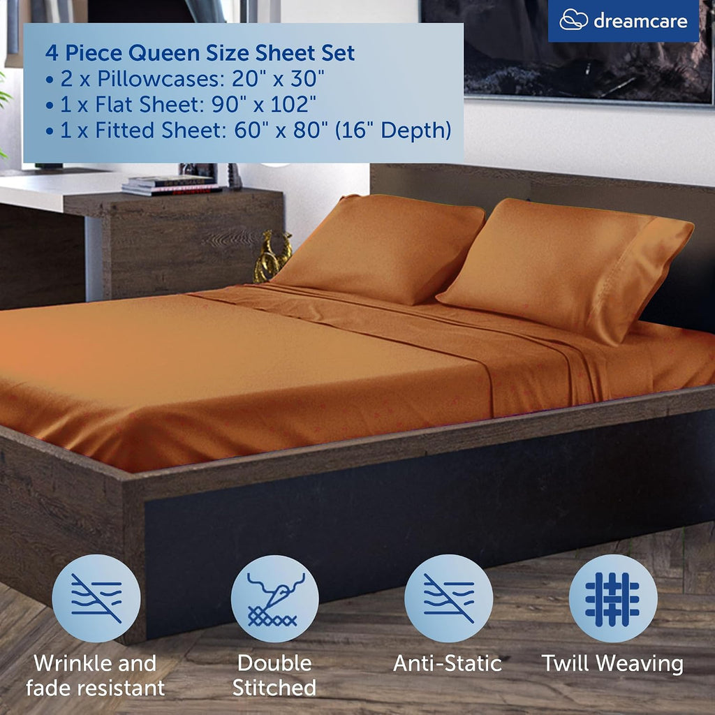 100% Rayon Bamboo Sheets Queen Size - 4Pc Cooling Sheets Queen
