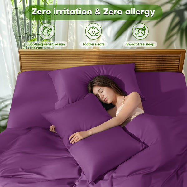 Breathable Bamboo Bed Sheet Set - Deep Pockets - 4 Piece, California King, Purple