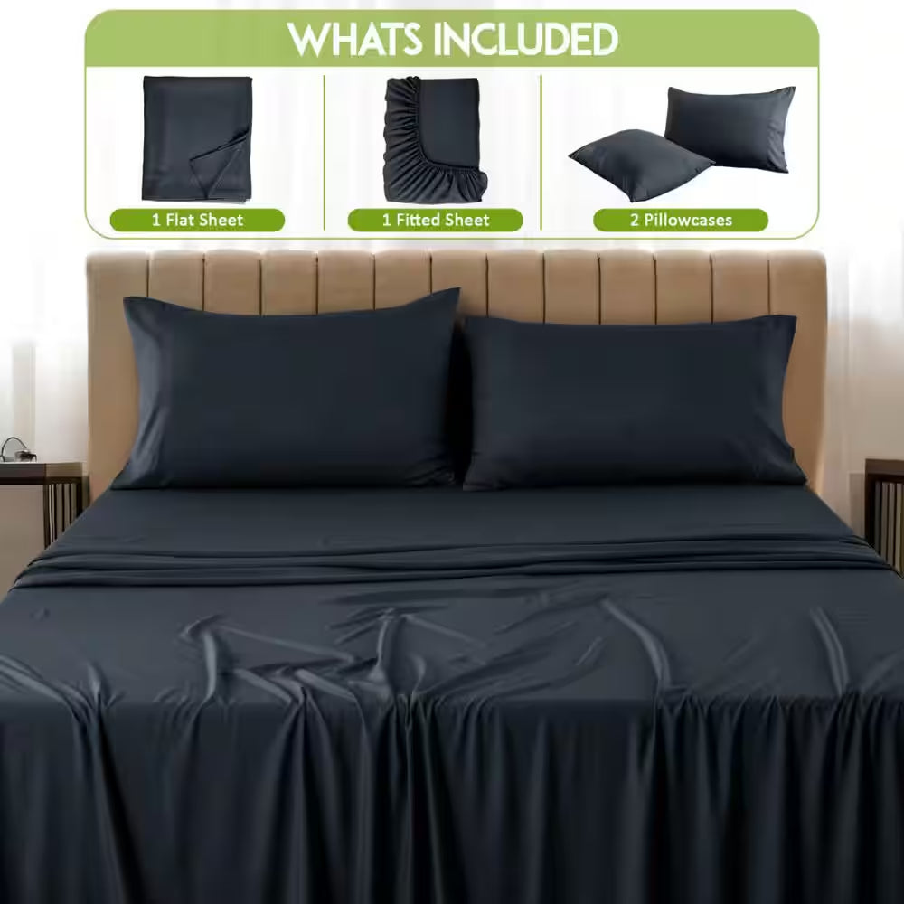 4-Piece Black Solid Color Bamboo Blend Queen Sheet Set
