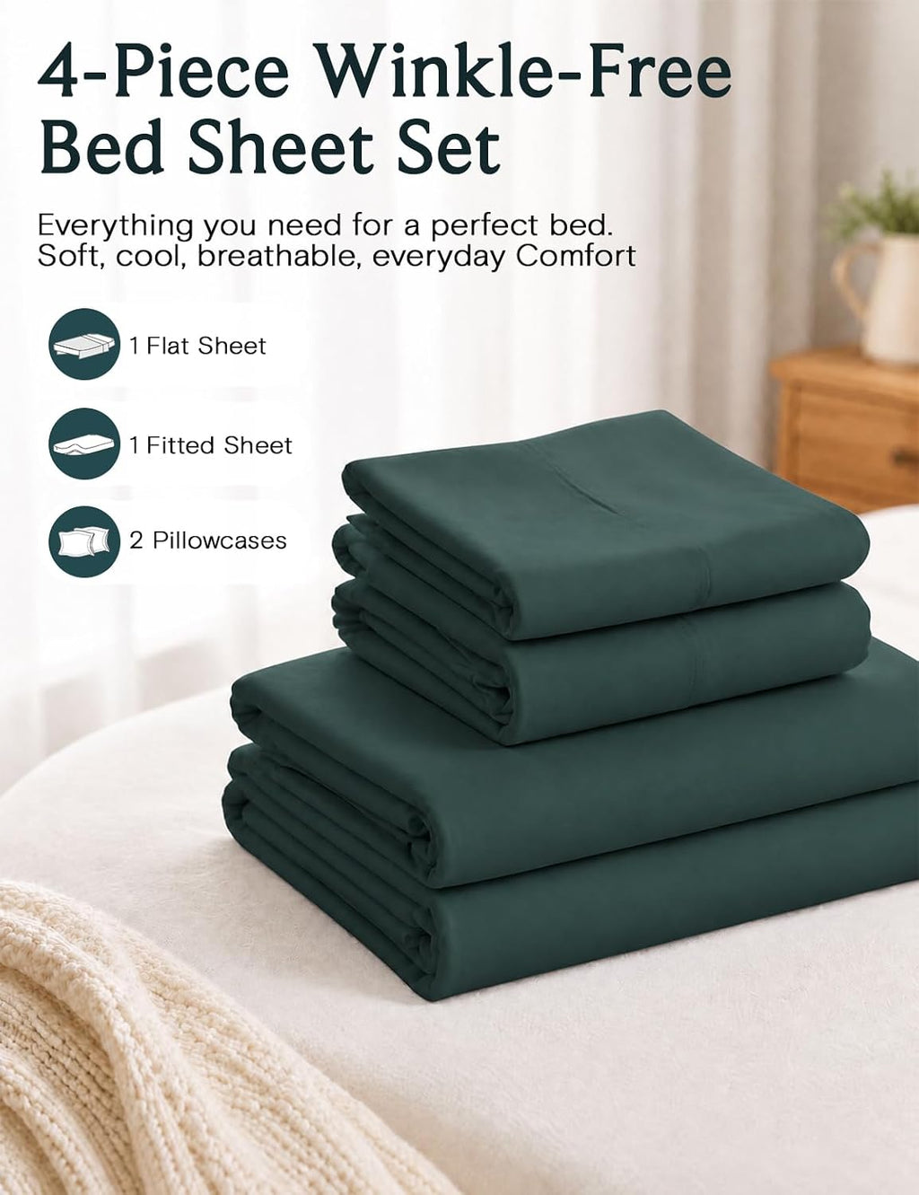 Cal King Size Sheets Set, Cooling & Soft Deep Pocket Bed Sheets, 4PC