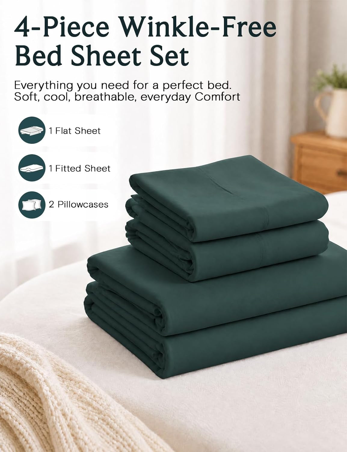 Cal King Size Sheets Set, Cooling & Soft Deep Pocket Bed Sheets, 4PC