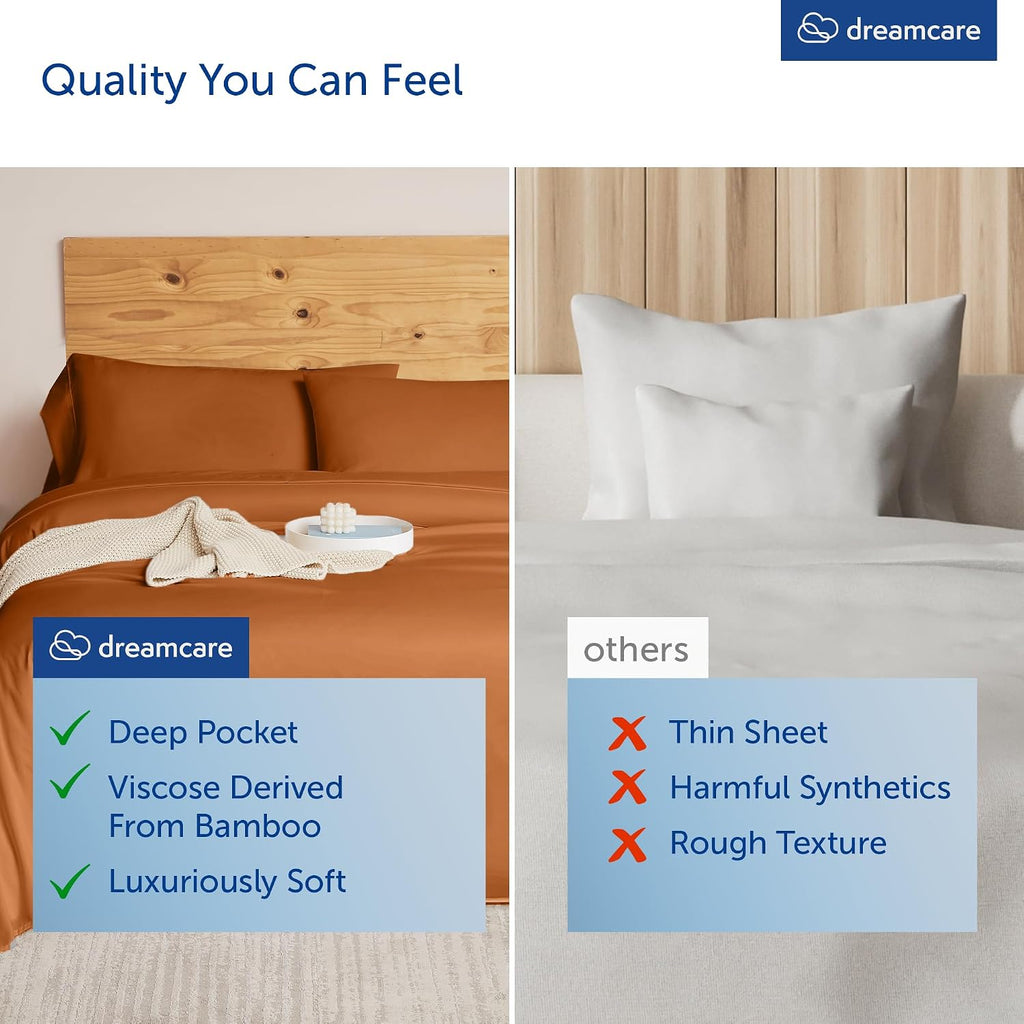 100% Rayon Bamboo Sheets Queen Size - 4Pc Cooling Sheets Queen